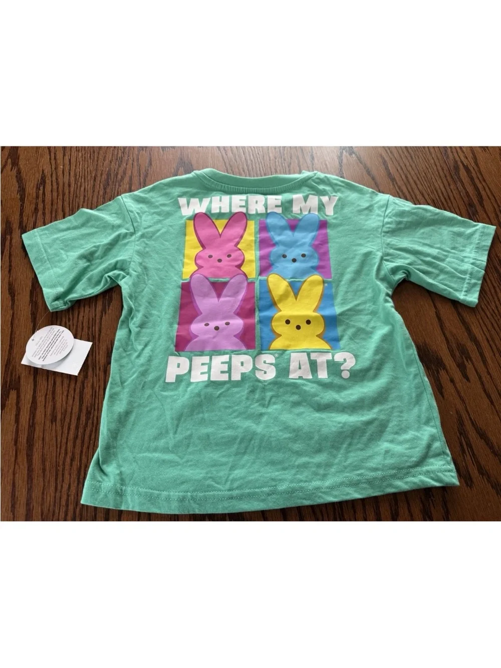 NWT Boys 4/5 Peeps Easter Short Sleeve Tee Shirt Tshirt Where My At mint green